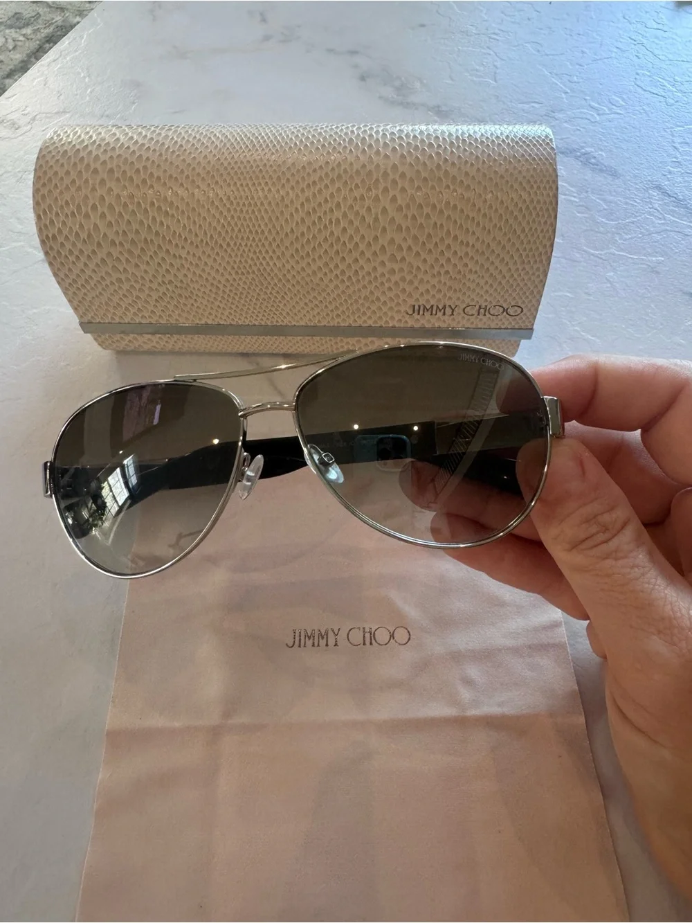 Jimmy Choo Women's Aviator Sunglasses with Crystal Case & Cloth included. NEW